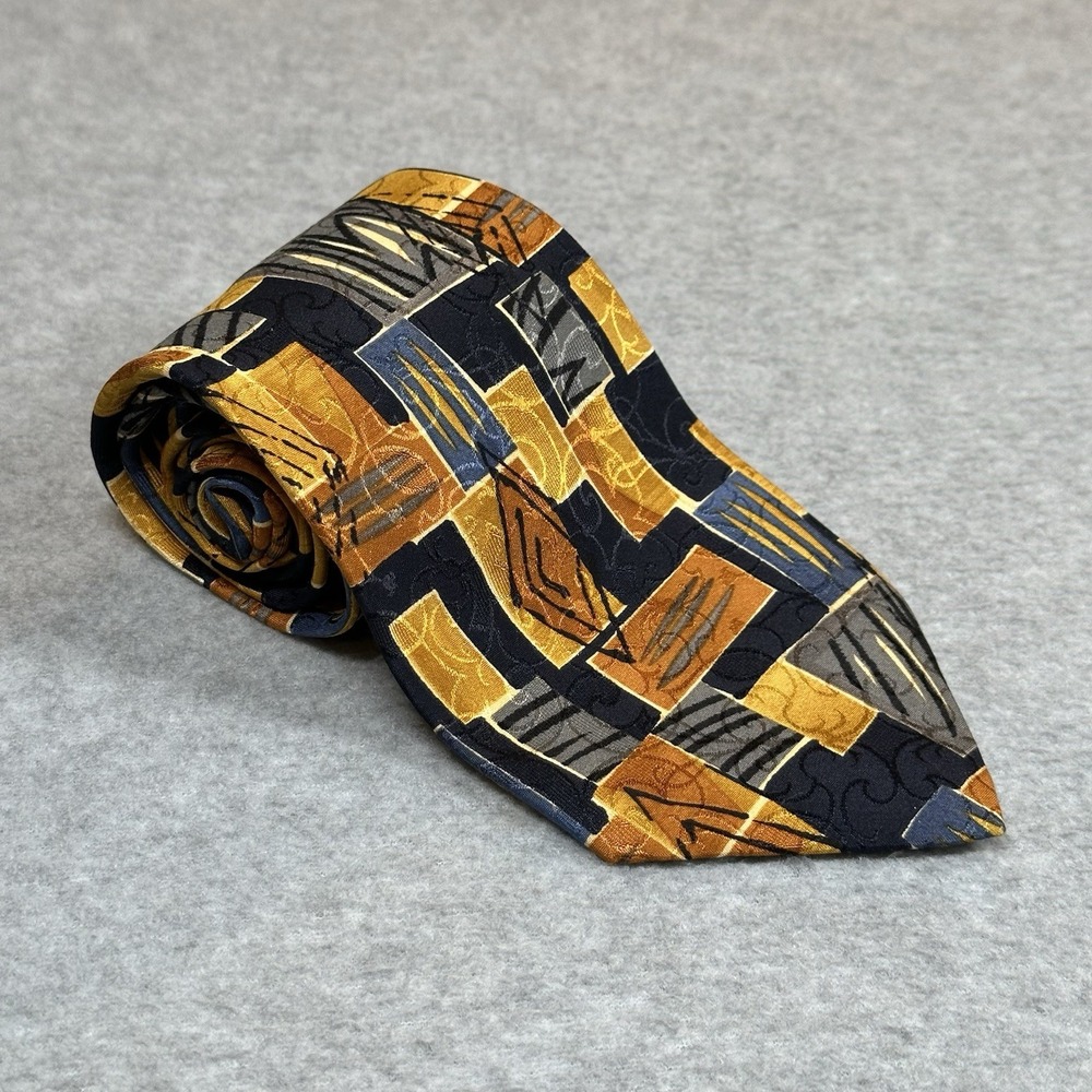 Fumagalli's Gold Abstract Art Deco 1980's 100% Silk Men's‎ Neck Tie Spain